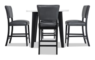 Elm 5 Piece Espresso, Marble & Gray Faux Leather Round Counter Height Dining Set