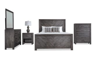 Calvin 5 Piece Full Gray Panel Bedroom Set