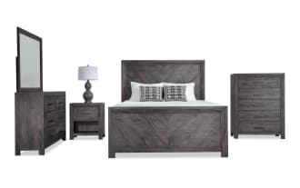 Calvin 5 Piece Queen Gray Panel Bedroom Set