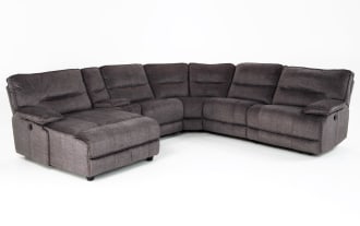 Pacifica Gray 130'' Power Reclining 6 Piece Left Arm Facing Chaise Sectional with USB Port