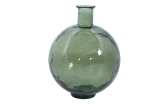 17'' Round Glass Green Vase