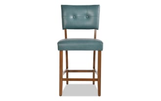 Bettie Walnut & Teal Faux Leather Panel Back Upholstered Counter Height Stool