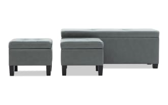 Bettie Charcoal Faux Leather Storage Bench & Ottoman Set