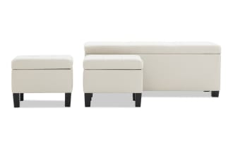 Bettie Cream Faux Leather Storage Bench & Ottoman Set