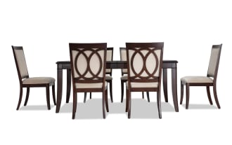 Coco II 7 Piece Cherry & Beige Upholstered Extendable Dining Set