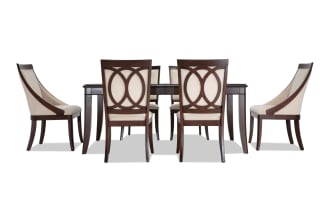 Coco II 7 Piece Cherry & Beige Upholstered Extendable Dining Set