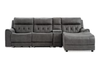 Canyon Gray 111'' Power Reclining 4 Piece Right Arm Facing Chaise Sectional with Armless Recliner & Power Headrest
