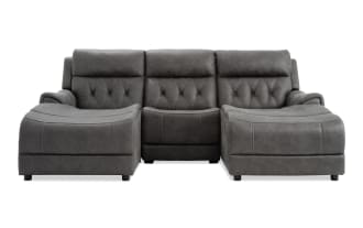 Canyon Gray 98'' Power Reclining 3 Piece Dual Chaise Sectional with Armless Chair & Power Headrest