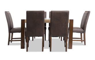 Canyon 7 Piece Brown Faux Leather Upholstered Square Dining Set