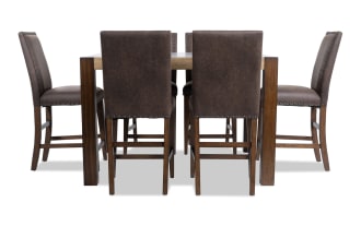 Canyon 7 Piece Brown Faux Leather Upholstered Counter Height Square Dining Set