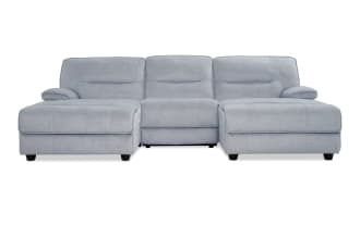 Pacifica Silver 114'' Power Reclining 3 Piece Dual Chaise Sectional with USB Port
