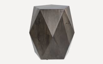 Contemporary Prism 17'' black mango wood side table with geometric faceted design, hollow interior, and water-resistant finish for versatile use.