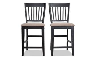 Montana Beige & Black Slat Back Upholstered Counter Height Stool (Set of 2)