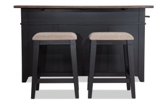 Montana 3 Piece Black & Brown Upholstered Kitchen Island Set