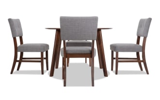 Bettie 5 Piece Walnut & Gray Upholstered Round Dining Set