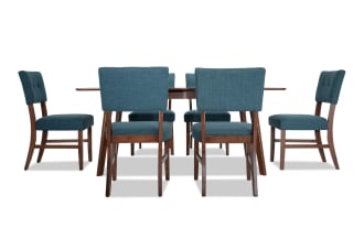 Bettie 7 Piece Walnut & Teal Upholstered Extendable Dining Set