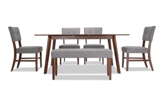 Bettie 6 Piece Walnut & Gray Upholstered Extendable Dining Set with Bench