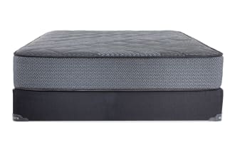 Synergy 10'' Full Firm Standard Mattress Set in gray with quilted top, gel memory foam lumbar layer, and individually wrapped coil support.