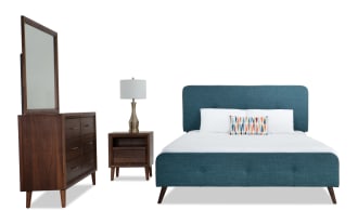 Bettie 4 Piece Queen Brown & Teal Upholstered Platform Bedroom Set