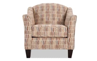 Dylan Beige Accent Chair in transitional style with beige polyester fabric upholstery, memory foam cushioning, and patterned block design.