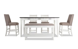 Montana 6 Piece White & Beige Upholstered Counter Height Dining Set with Storage Bench