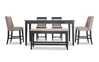 Montana 6 Piece Black & Beige Upholstered Counter Height Dining Set with Storage Bench