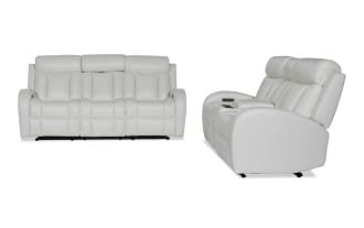 Tuxedo White 84'' Power Reclining Sofa & 73'' Console Loveseat with Power Headrest