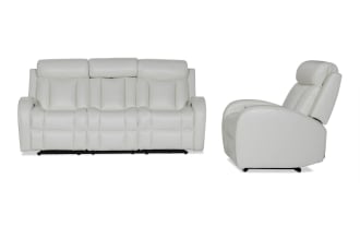 Tuxedo White 84'' Power Reclining Sofa & Recliner with Power Headrest