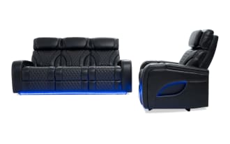 Premier Black Leather 86'' Power Reclining Sofa & Recliner with Power Headrest