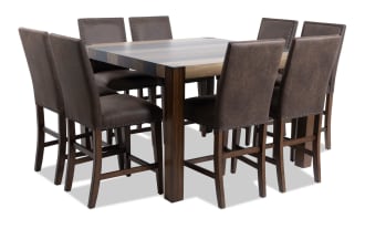 Canyon 9 Piece Brown Faux Leather Upholstered Counter Height Square Dining Set