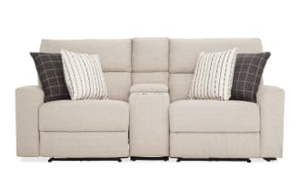 Modern Farmhouse Beige 76'' Power Reclining Console Loveseat with Power Headrest