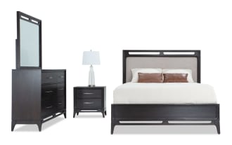 Soho 4 Piece Queen Espresso & Gray Upholstered Bedroom Set