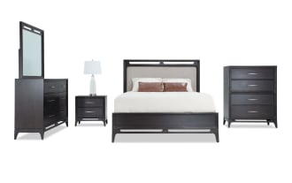 Soho 5 Piece Queen Espresso & Gray Upholstered Bedroom Set