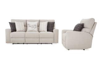 Modern Farmhouse Beige 86'' Power Reclining Sofa & Recliner with Power Headrest