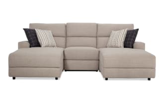 Modern Farmhouse Beige 109'' Power Reclining 3 Piece Dual Chaise Sectional with Power Headrest