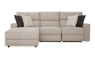 Modern Farmhouse Beige 106'' Power Reclining 3 Piece Left Arm Facing Chaise Sectional with Armless Recliner & Power Headrest