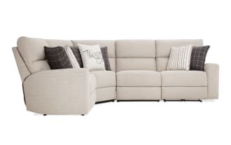 Modern Farmhouse Beige 136'' Power Reclining 4 Piece Sectional with Power Headrest