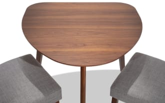 Bettie 3 Piece Walnut & Gray Upholstered Triangle Dining Set