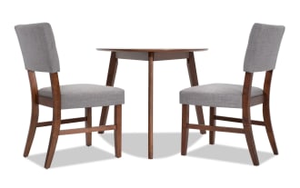 Bettie 3 Piece Walnut & Gray Upholstered Triangle Dining Set