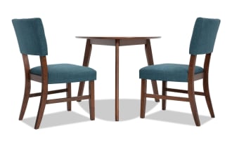 Bettie 3 Piece Walnut & Teal Upholstered Triangle Dining Set