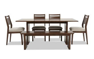Mango 6 Piece Brown & Beige Solid Wood 72'' Dining Set with Bench