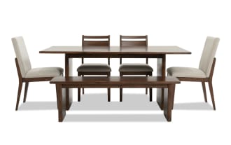 Mango 6 Piece Brown & Beige Solid Wood Upholstered 72'' Dining Set with Bench