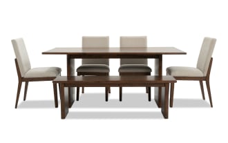 Mango 6 Piece Brown &Beige Solid Wood Upholstered 72'' Dining Set with Bench