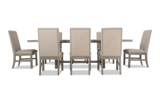 Artisan 9 Piece Gray Upholstered Extendable Dining Set