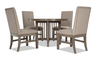 Artisan 5 Piece Gray Round Upholstered Dining Set