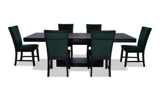 Cosmopolitan 7 Piece Black & Emerald Upholstered Extendable Dining Set