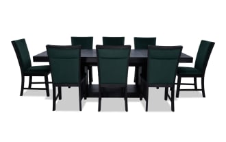 Cosmopolitan 9 Piece Black & Emerald Upholstered Extendable Dining Set