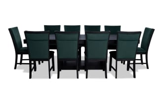 Cosmopolitan 11 Piece Black & Emerald Upholstered Extendable Dining Set