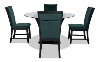 Cosmopolitan 5 Piece Black & Emerald Upholstered Round Dining Set