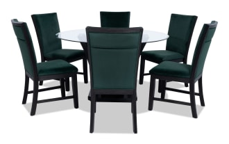 Cosmopolitan 7 Piece Black & Emerald Upholstered Round Dining Set
